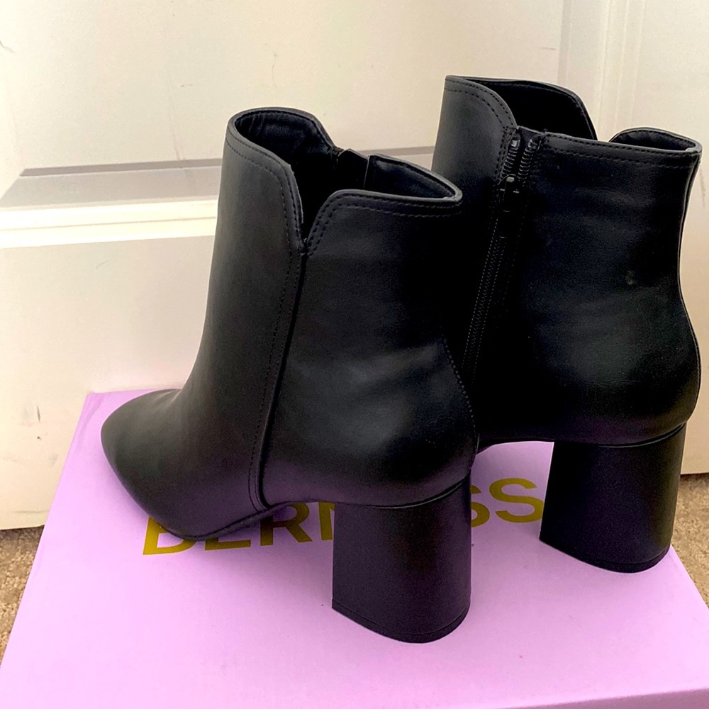 Spring square toe vegan leather heeled boots